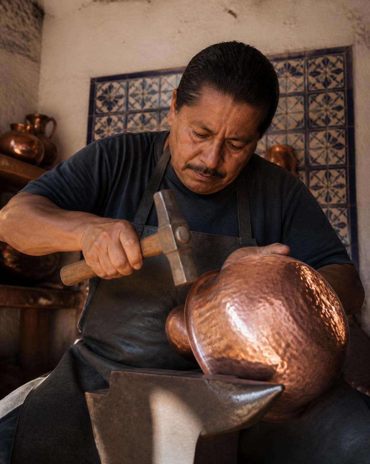 Hand-blown glass and hammered copper from Mexican workshops
